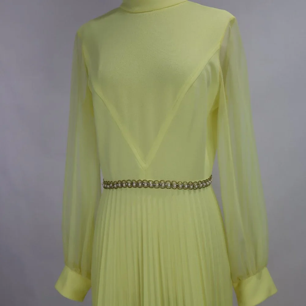 Vtg 1970's Yellow Formal Long Party Dress Gown Cocktail Hippie Prairie Boho S - Picture 7 of 12